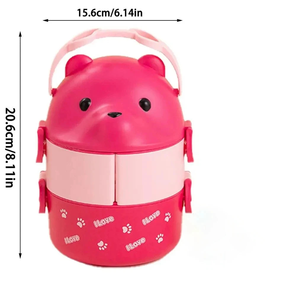 Boîte à lunch isotherme portable pour enfants, ensemble de conteneurs à lunch empilables, lunettes de dessin animé Bento, forme d'ours, récipient de stockage des aliments