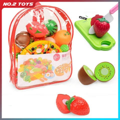Jouets alimentaires de cuisine avec panier de rangement, jouets pour tout-petits, jeu de découpe, semblant de fruits et accessoires, shopping