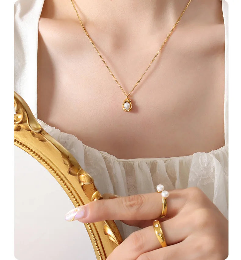 Collier pendentif en perles incrustées pour femmes, Design de luxe, chaîne cubaine en acier inoxydable, bijoux de mariage