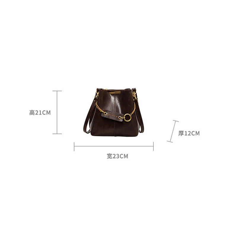 Women's PU leather chain bucket bag, Korean style handbag, shoulder bag, 2025 