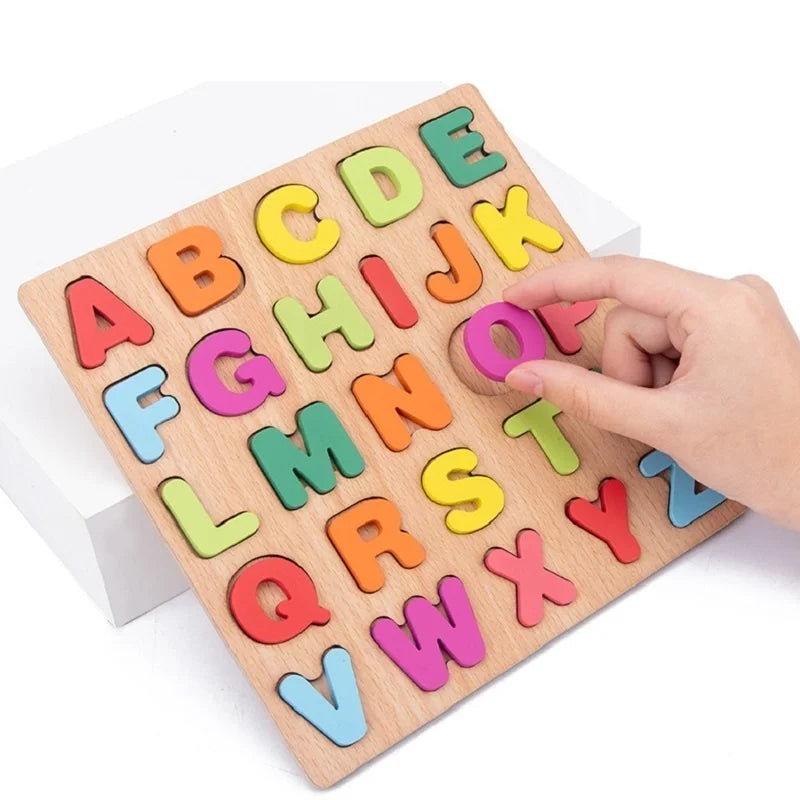 Puzzle en bois en forme de chiffres et de l'alphabet, planche assortie pour bébé, apprentissage précoce, Puzzle 3D, jouets éducatifs préscolaires pour enfants