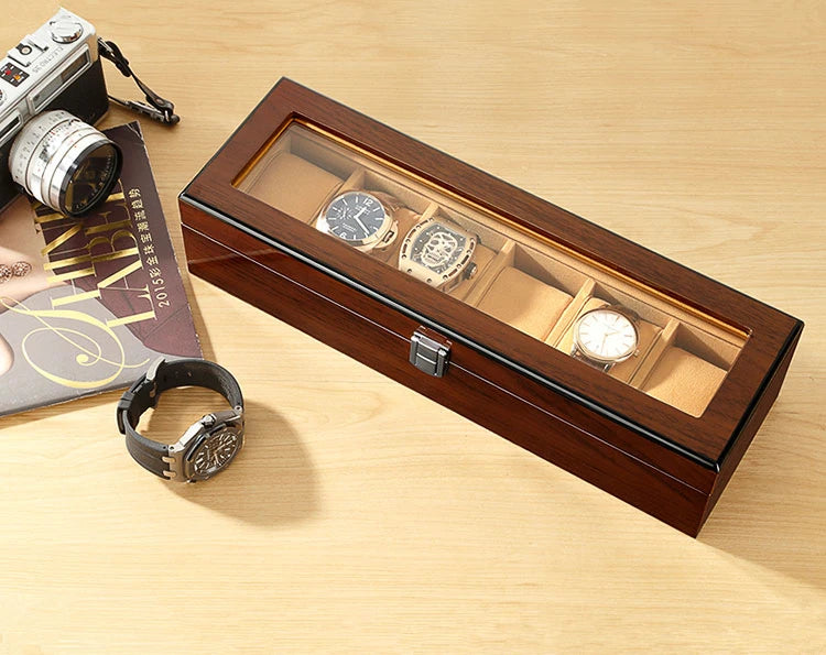 Boîtes à Montres en Bois Noir à 6 Fentes pour Homme, Présentoir de Magasin, Pratique, Rangement de Bijoux