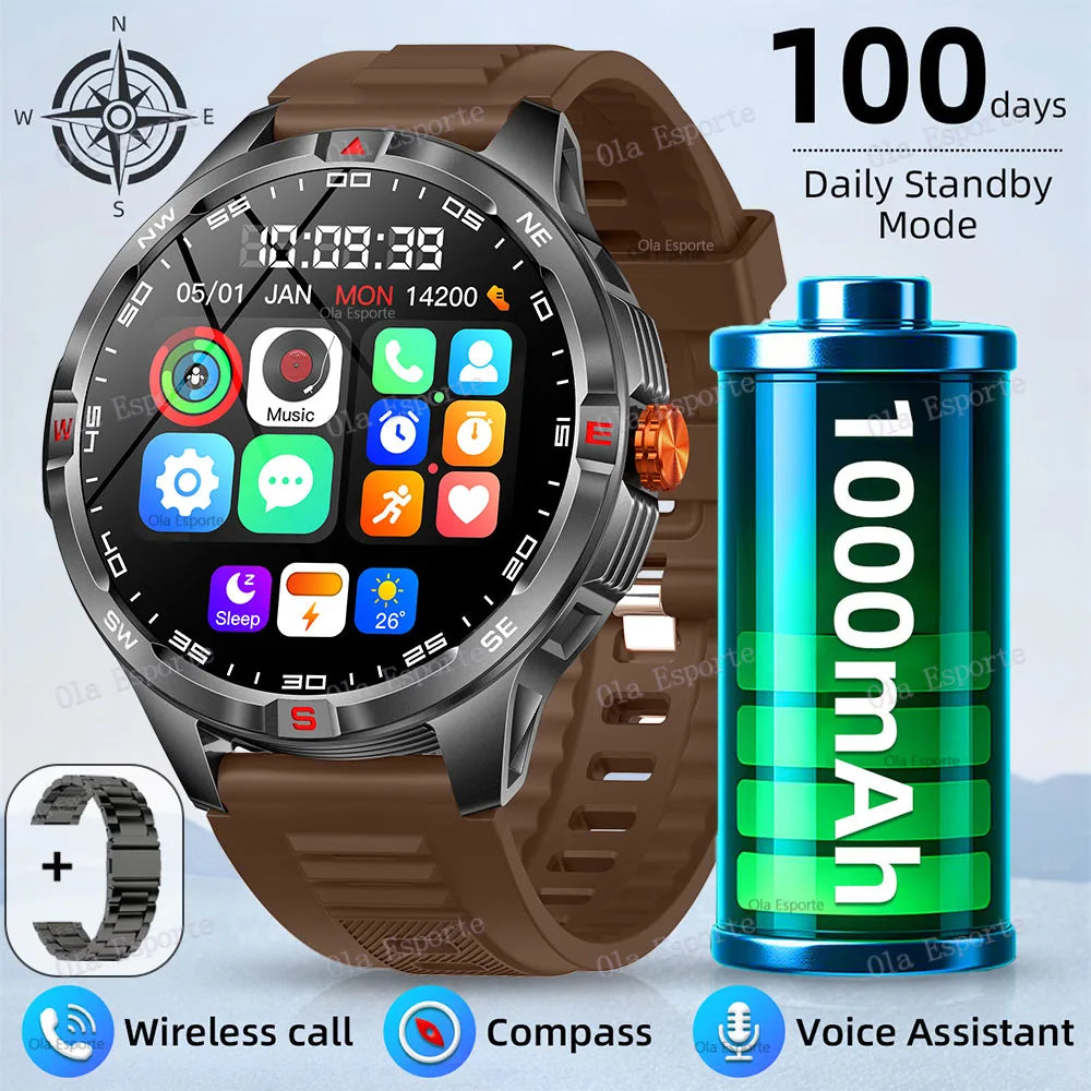 Montre intelligente 2025 boussole étanche surveillance de la santé et du sommeil grande capacité de batterie plus de 100 Modes de Sport hommes femmes Smartwatch en plein air