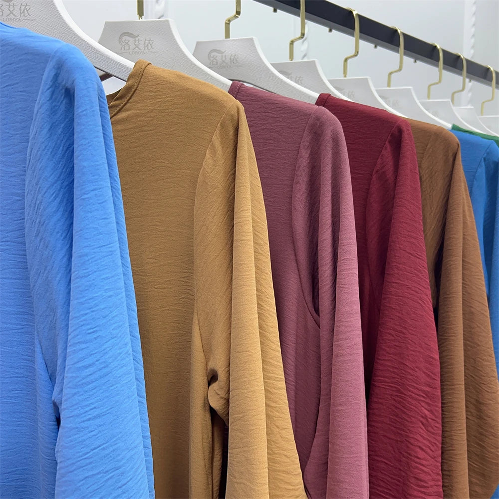 Noir blanc rose solide dubaï modeste sous Robe Abaya Islam caftan musulman avec poches robes pour femmes Robe Femme Musulmane