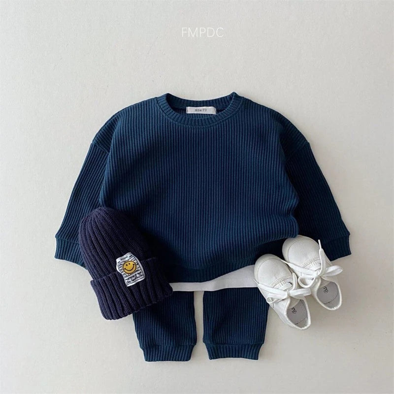 Ensemble de vêtements coréens pour bébés garçons, faux deux pièces en coton gaufré + pantalon, tenue 2 pièces, 2023