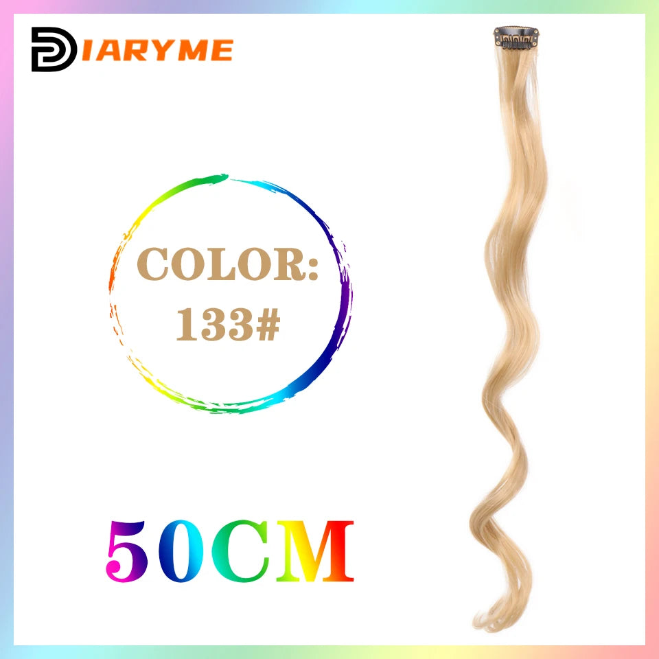 Colorful curly synthetic hair extensions for girls, long clip-in hairpiece, multicolored party strands, wig piece, for women and children