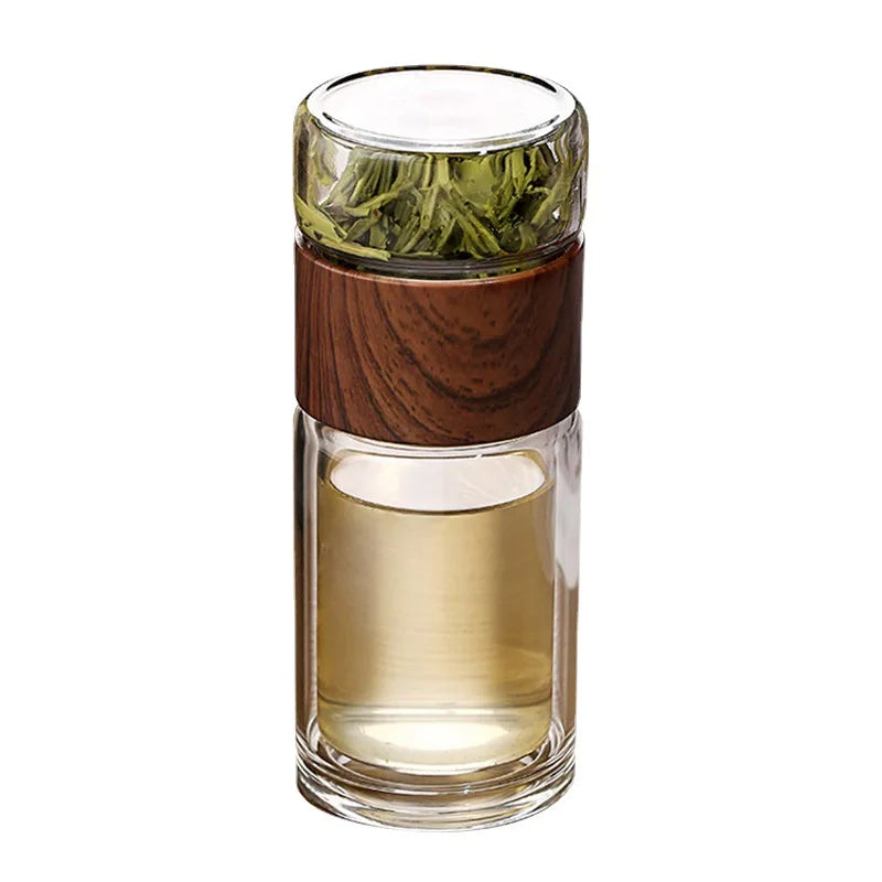 Bouteille d'eau en verre double de haute qualité avec étui, bouteille de clics de thé, infuseur, gobelet, verres, bouteille d'eau écologique