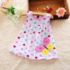 Summer dresses for baby girls, in cotton, sleeveless, printed + embroidered