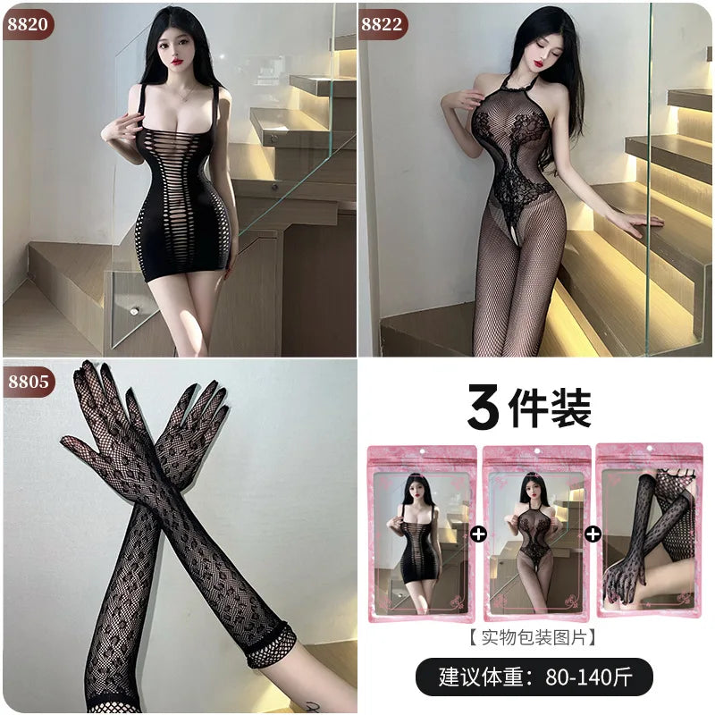 Body Sexy à entrejambe ouvert pour femmes, 24 Styles, bas de corps en maille résille érotique, porno ajouré, Teddy, Lingerie sans entrejambe