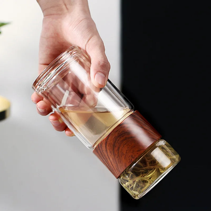 Bouteille d'eau en verre double de haute qualité avec étui, bouteille de clics de thé, infuseur, gobelet, verres, bouteille d'eau écologique