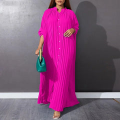 Femmes Eid robes musulmanes col montant simple boutonnage dubaï arabe robes Ramadan décontracté ample caftan robe solide plissé