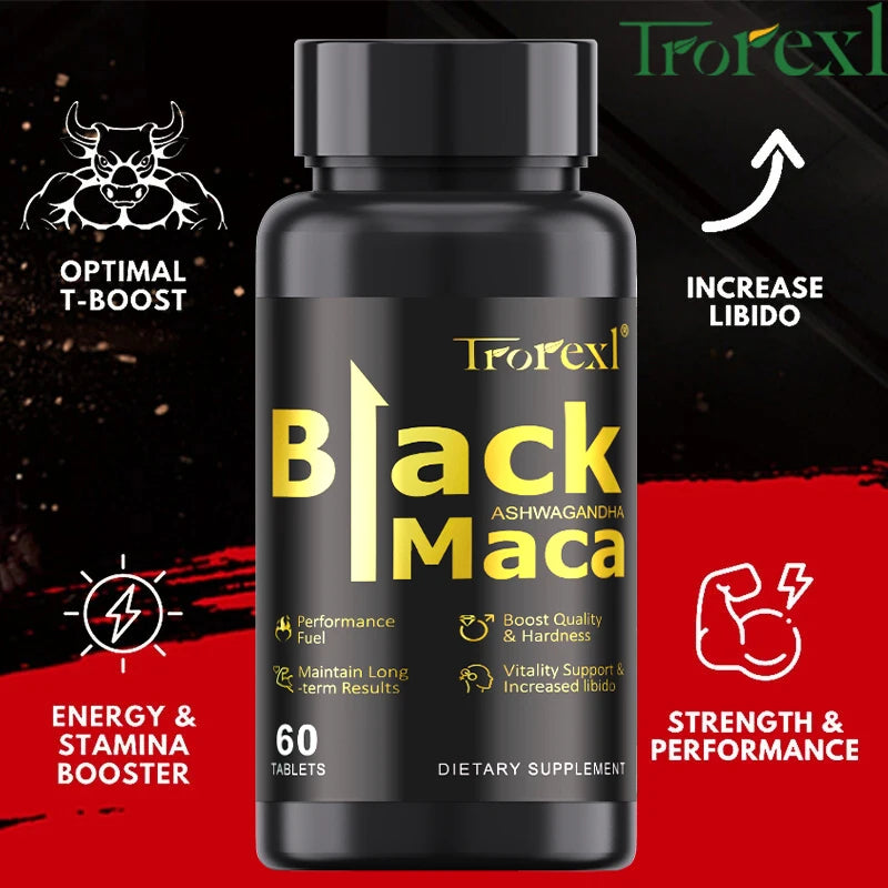 Pilules de Maca noires biologiques, 60 comprimés pour hommes, supplément améliorant, améliore la taille, l'endurance, favorise l'énergie saine