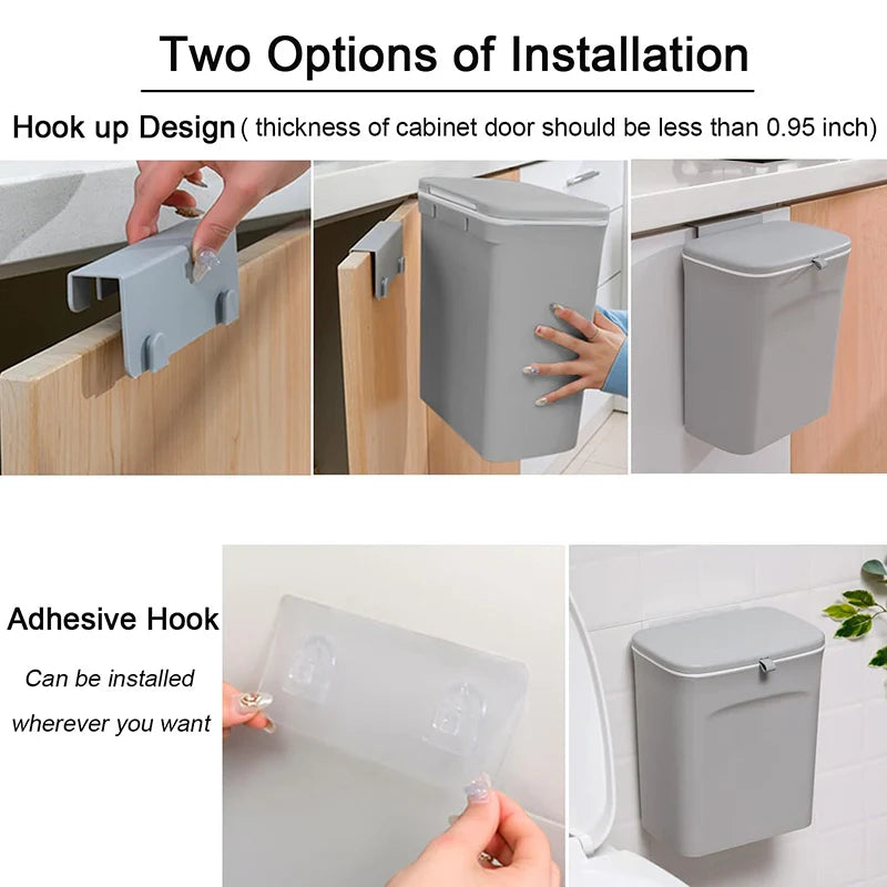 Poubelle de compost de cuisine pour comptoir ou sous évier, petite poubelle de cuisine suspendue avec couvercle pour seau à compost intérieur montable