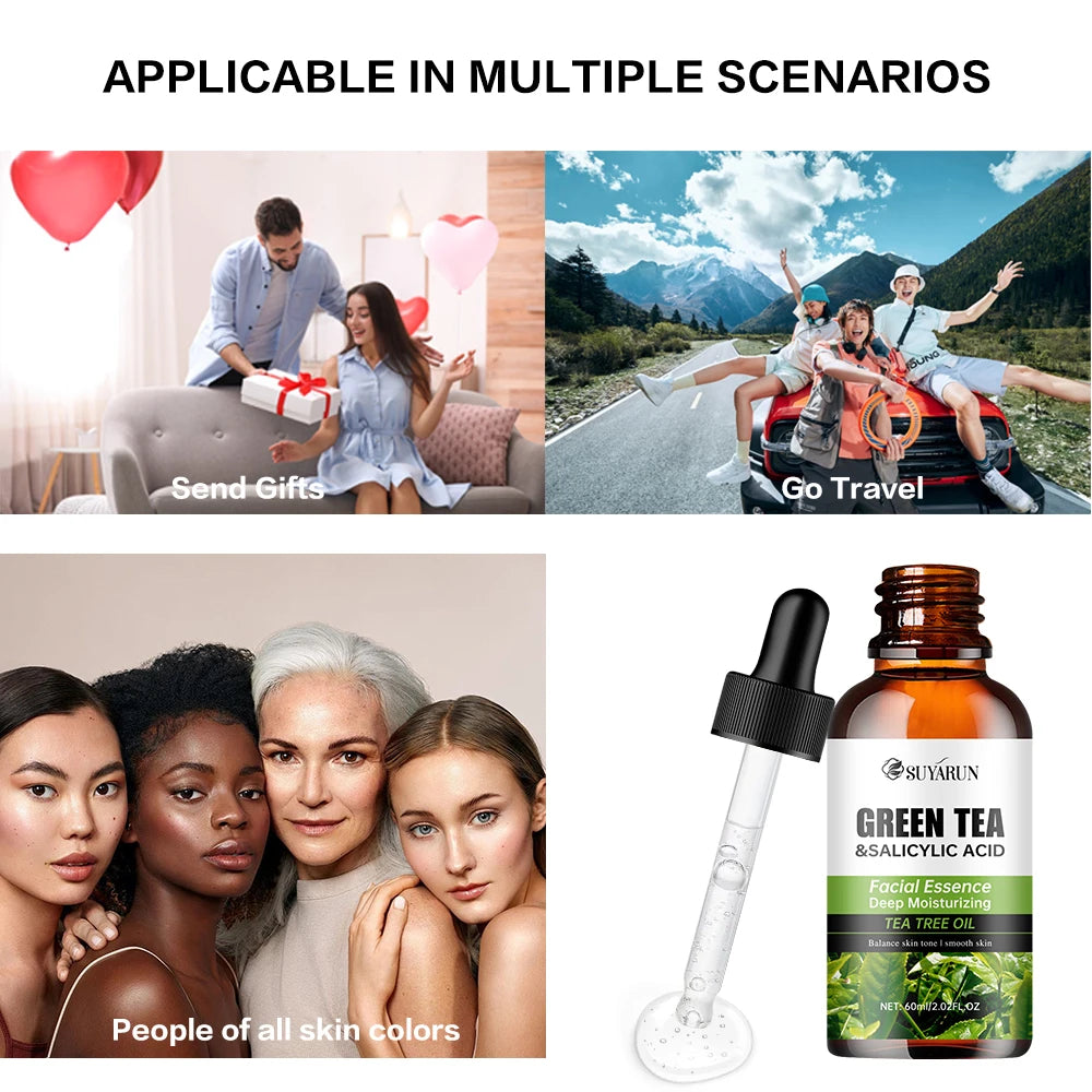 Contient l'acide salicylique et le thé vert pour éliminer les taches foncées, réparation hydratante, Essence Anti-âge, soins pour la peau du visage