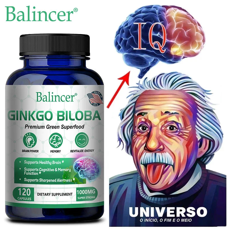 Extrait de Ginkgo Biloba, Supplément de Vitamine B, Prend en Charge la Fonction du Cerveau et la Mémoire, Focus, Instituts Soulignés, 60/120 Capsules bobines ales