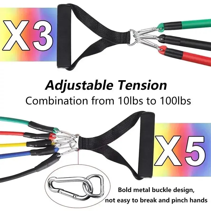 11 pièces/ensemble corde de traction, bandes de résistance, équipement de Fitness Portable, sangle de cheville, extenseur de poitrine, bande d'exercice élastique
