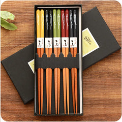 Ensemble de baguettes en bambou antidérapantes, 5 paires, vaisselle japonaise en bois naturel, nourriture pour Sushi, ensemble de baguettes longues multicolores pour la maison