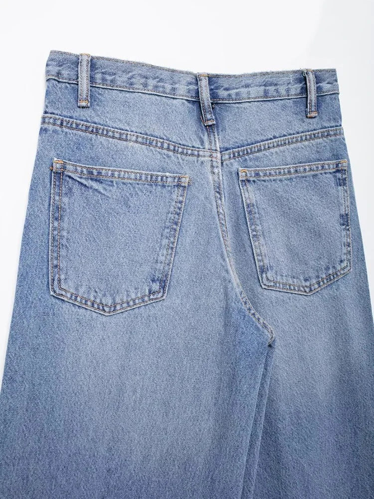 Jeans asymétriques à taille haute et à jambes larges pour femmes nouveaux modèles de base mode polyvalente pantalons droits pantalons