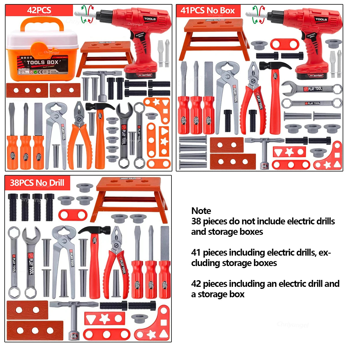 Ensemble d'outils pour enfants, jouets 38/41/42 pièces, Kit d'outils de Construction de réparation pour tout-petits, jouets éducatifs d'apprentissage, cadeau pour garçons et filles