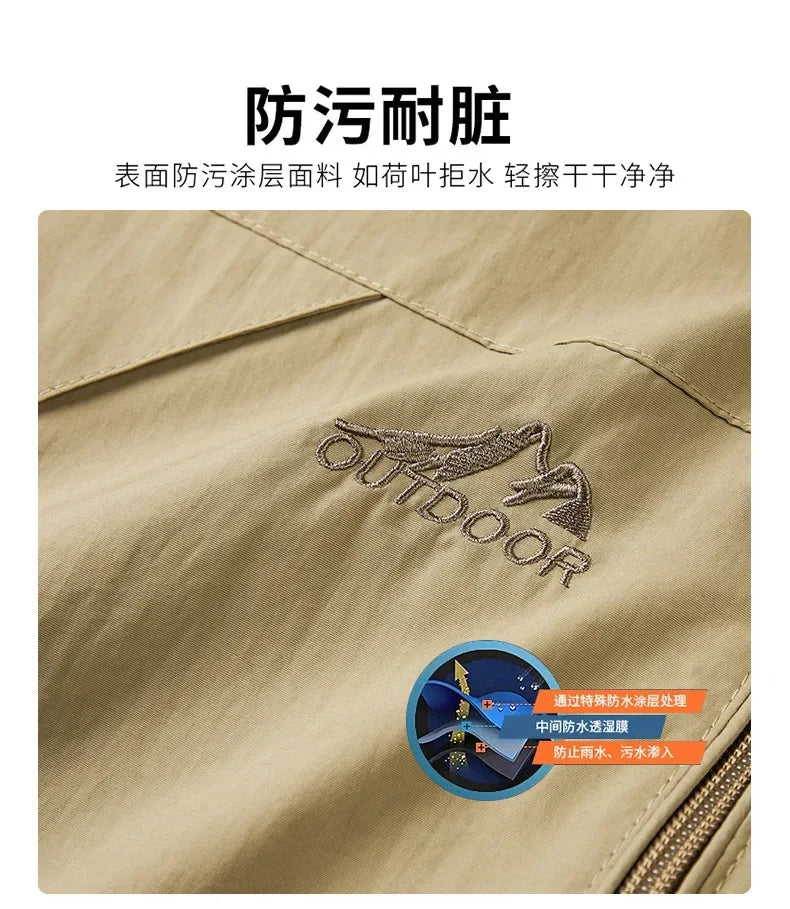 Men's casual outerwear jackets, spring and autumn fashion, slim fit, punch-hole jacket with hat, versatile men's streetwear