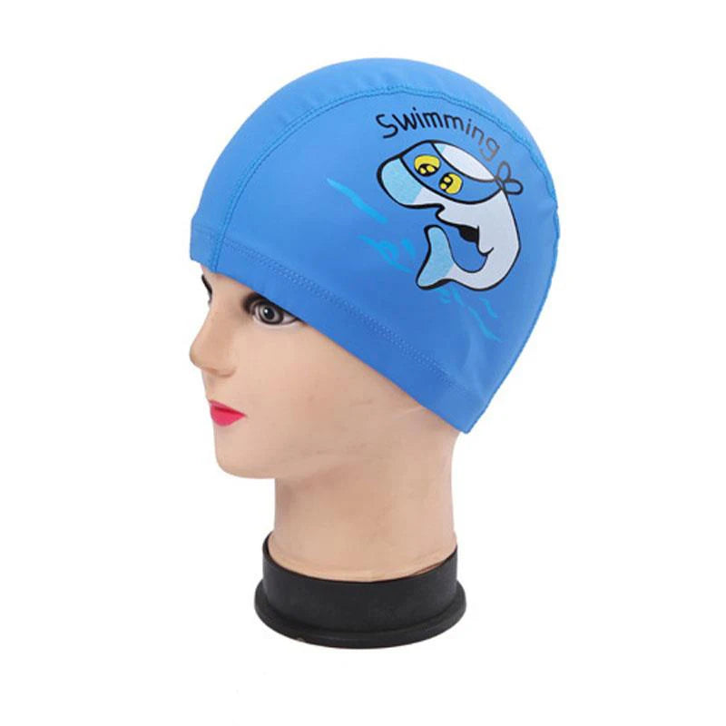 Bonnet de bain imperméable en tissu PU pour enfants, mignon, Animal de dessin animé, dauphin, protège les oreilles, cheveux longs, pour garçons et filles