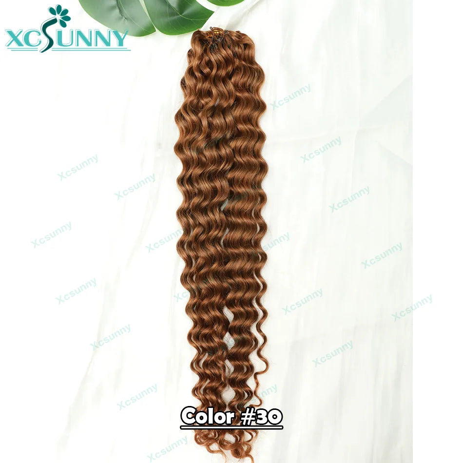 Crochet curly human hair extensions, knotless, pre-parted, feathery, human hair, water wave, invisible knot with string