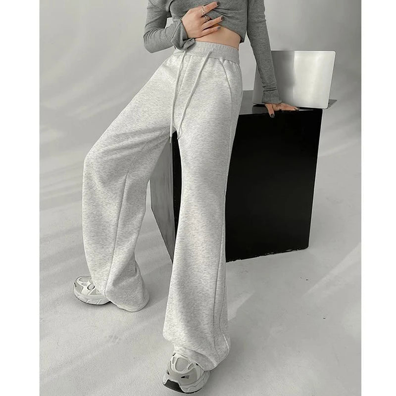 Femme classique coréen taille haute pantalons de survêtement femmes coupe ajustée pantalon confortable filles jambe droite mince pantalons décontractés