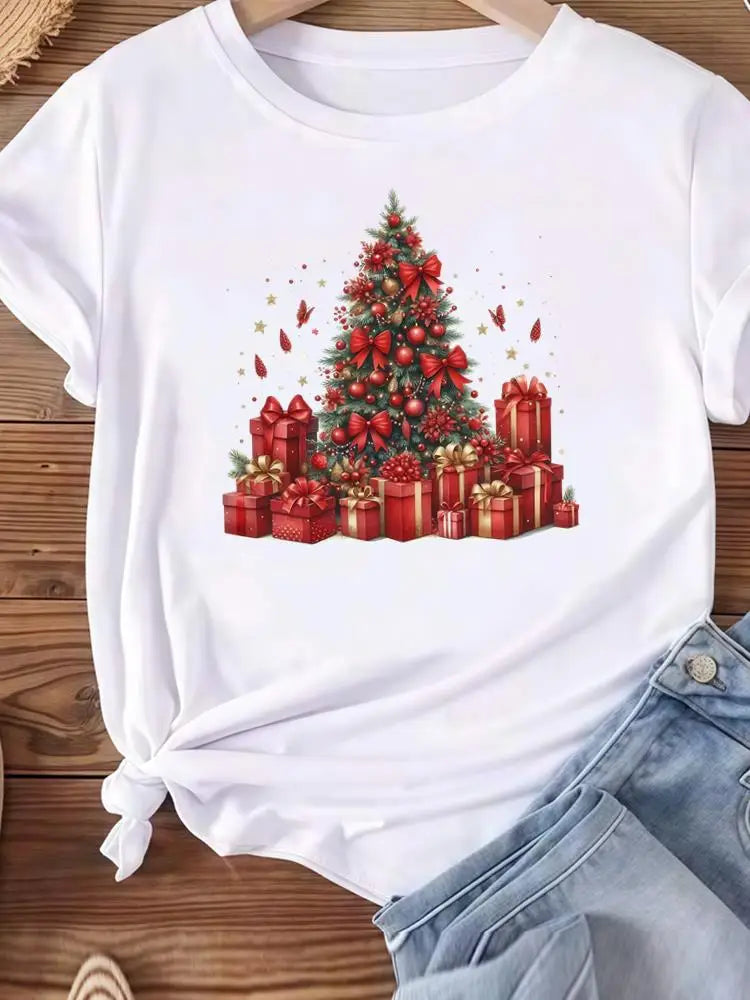 Vêtements de noël vacances imprimé mode nouvel an femmes T-shirts aquarelle arbre mignon haut joyeux T-shirts vêtements graphiques T-shirts