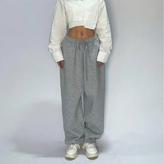 Pantalon de survêtement décontracté pour femmes, couleur unie, taille haute, à lacets, ample, jogging, classique, Baggy, Streetwear, Sport, danse, Y2K