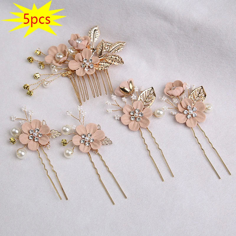 5 pièces/ensemble accessoires de cheveux de mariée pour femmes fleur perle casque diadème Barrette de mariage pince épingles à cheveux mariée peignes ornement