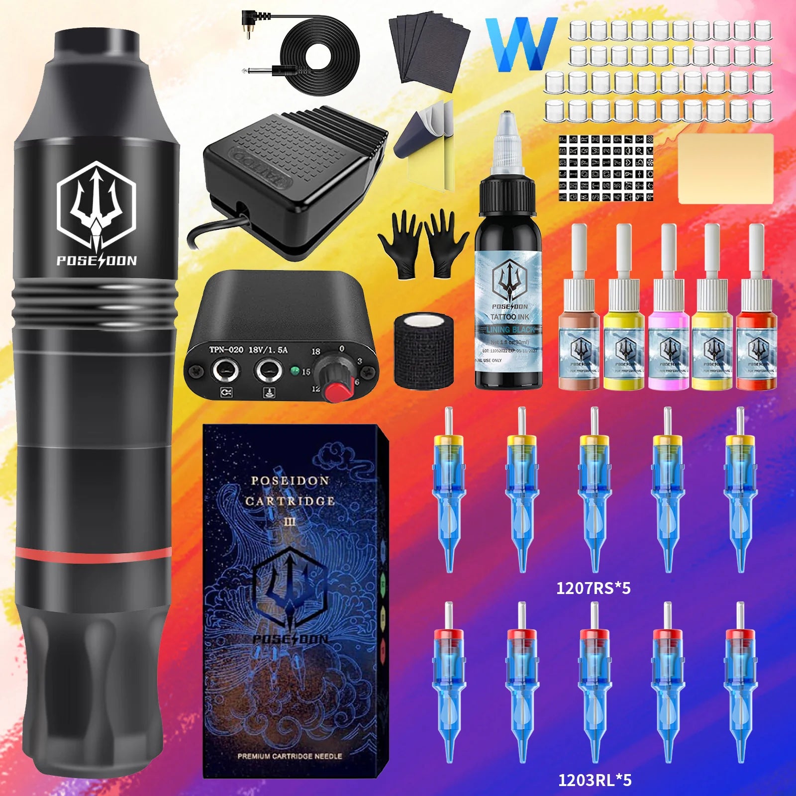 POSEIDON Kit de tatouage Kit de stylo de tatouage de haute qualité pour Kit de Machine de tatouage de maquillage Permanent 10 pièces Kit de pistolet de tatouage noir d'aiguille de tatouage