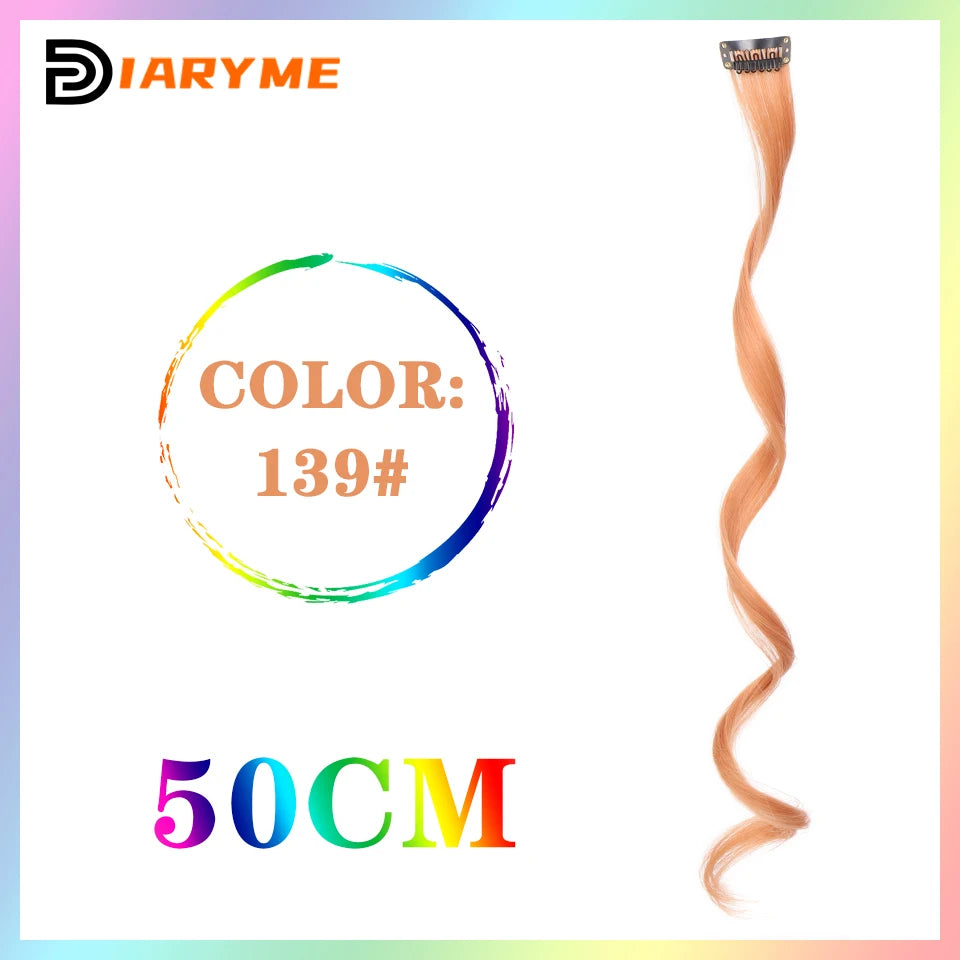 Colorful curly synthetic hair extensions for girls, long clip-in hairpiece, multicolored party strands, wig piece, for women and children