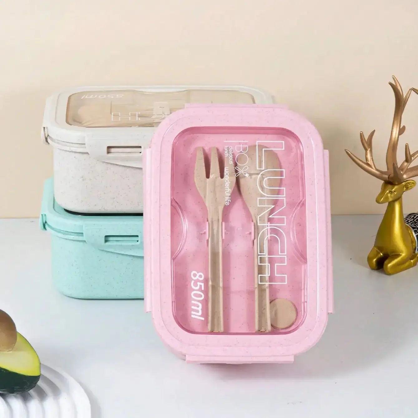 Boîte à déjeuner 1 pièce, boîte à déjeuner, forme carrée de couleur unie pour la journée des employés de bureau, scellée avec une vaisselle, boîte à repas pour four à micro-ondes