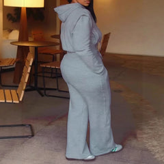 Ensemble deux pièces à la mode pour femmes, grande taille, sweat à capuche de couleur Pure, pantalon à jambes droites, avec cordon de serrage, tenue décontractée de Style de rue