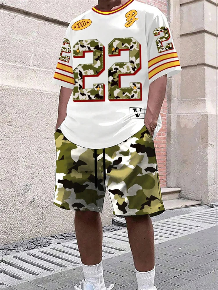 2025 Nouveau Casual Hommes Ensemble, Taille 23 Impression Numérique, L'été Rue De La Mode, Respirant Et Confortable, Sports de Plein Air