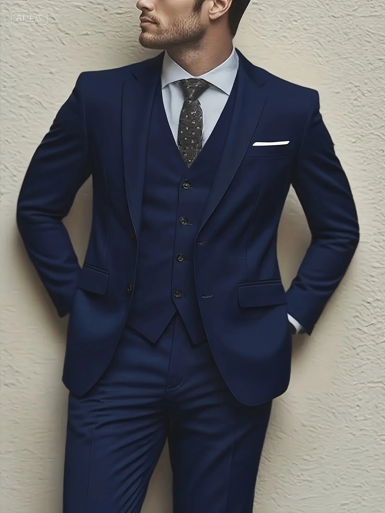 Men's 3-piece suit set, jacket + vest + trousers, fashionable and high quality, suitable for weddings, parties and formal occasions.