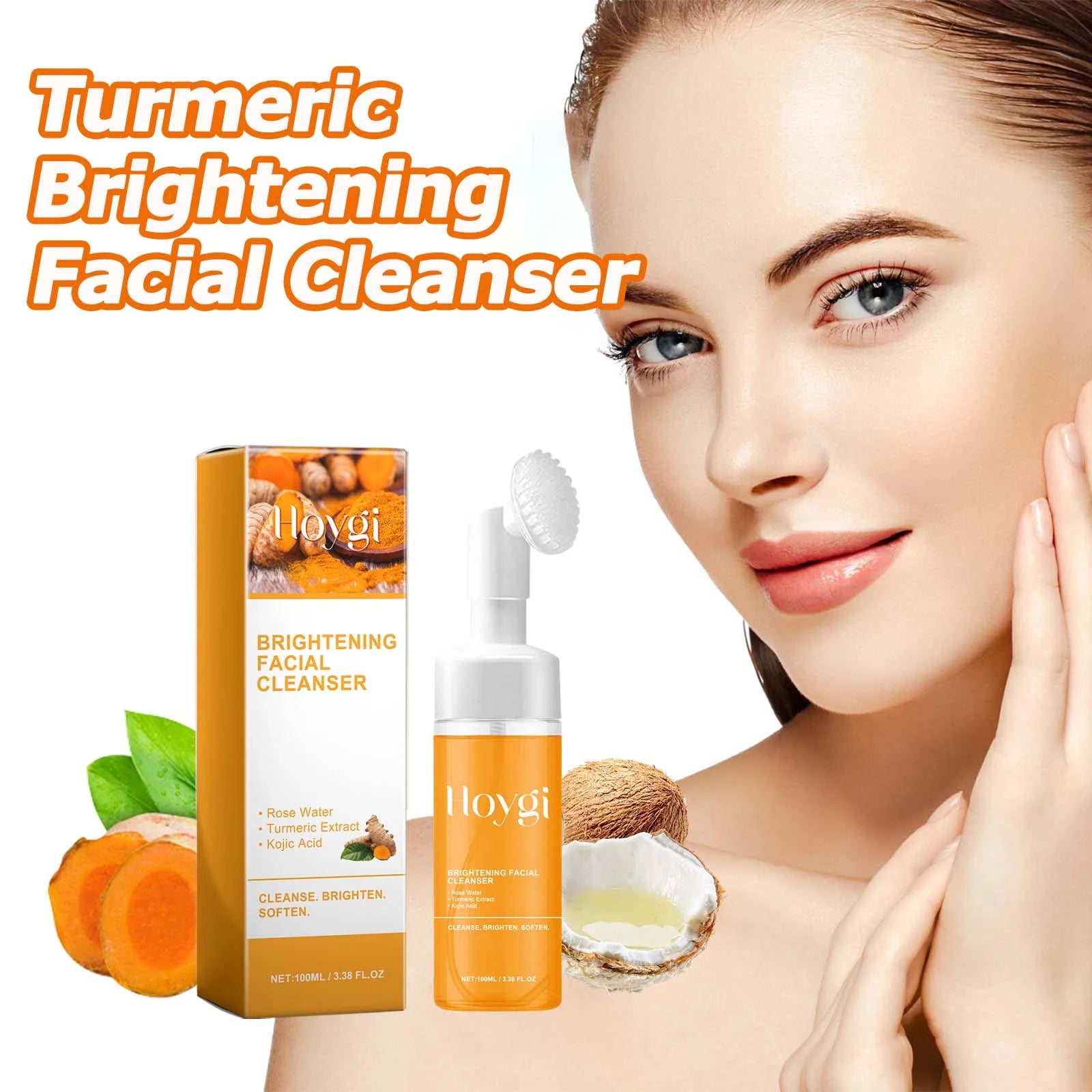Nettoyant au curcuma, nettoyage en profondeur, acide kojique, dissolvant de points noirs, nettoyage de la peau, contrôle de l'huile, estompe les marques d'acné, mousse éclaircissante