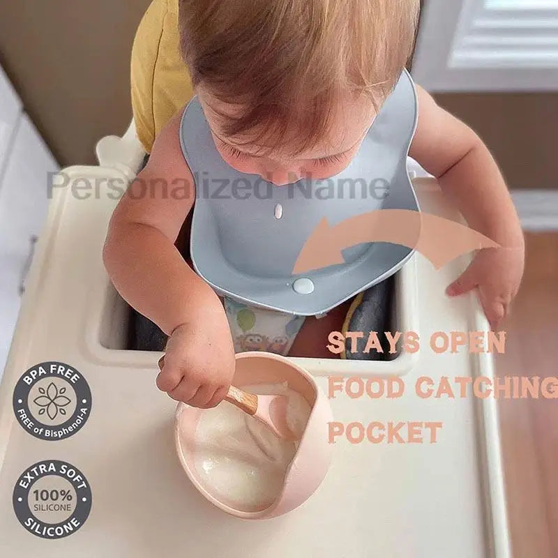 Bavoir en Silicone pour bébé et enfant en bas âge, imperméable, souple, avec poche de chargement, pour garçons et filles, Logo personnalisé gratuit