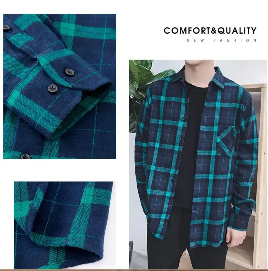 Chemise décontractée en coton à carreaux pour hommes, chemise habillée en glouton, manches longues, coupe couvertes, mode printemps et automne, 2025