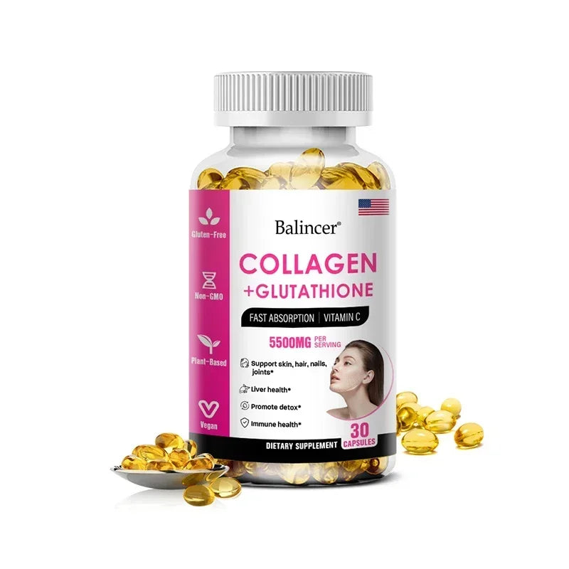 Supplément de collagène au glutathion - Maintaine la vitalité jeune - Soutenir la santé de la peau, supplément antioxydant, non OGM