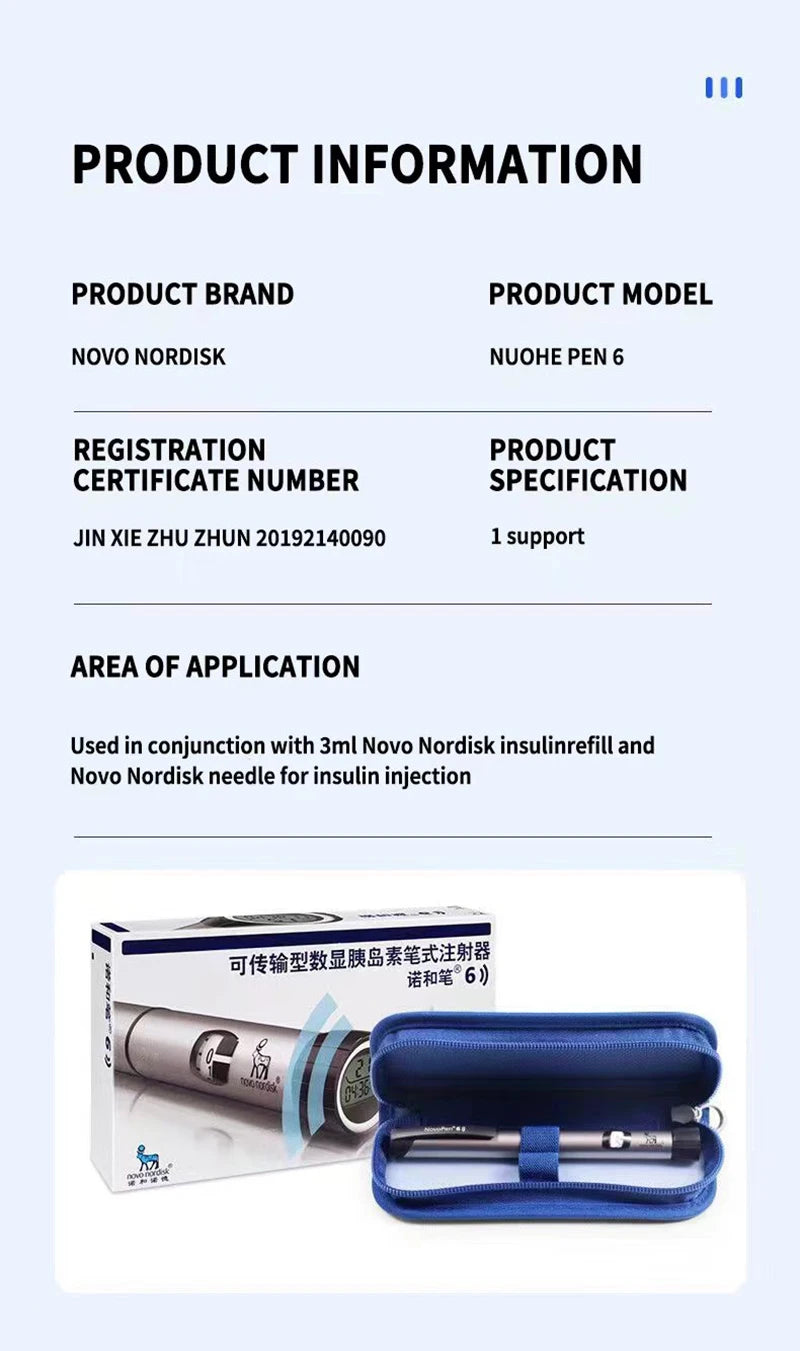 Novo Pen 6 Nordisk stylo d'injection d'insuline transportable Injection domestique 3ml compteur de glycémie diabète surveillance de la glycémie