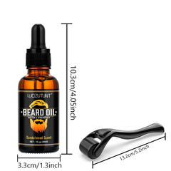 Natural shea butter beard conditioning oil, softens and strengthens the beard, sandalwood scent, 30ml, and gentle roller for men, facial hair massage