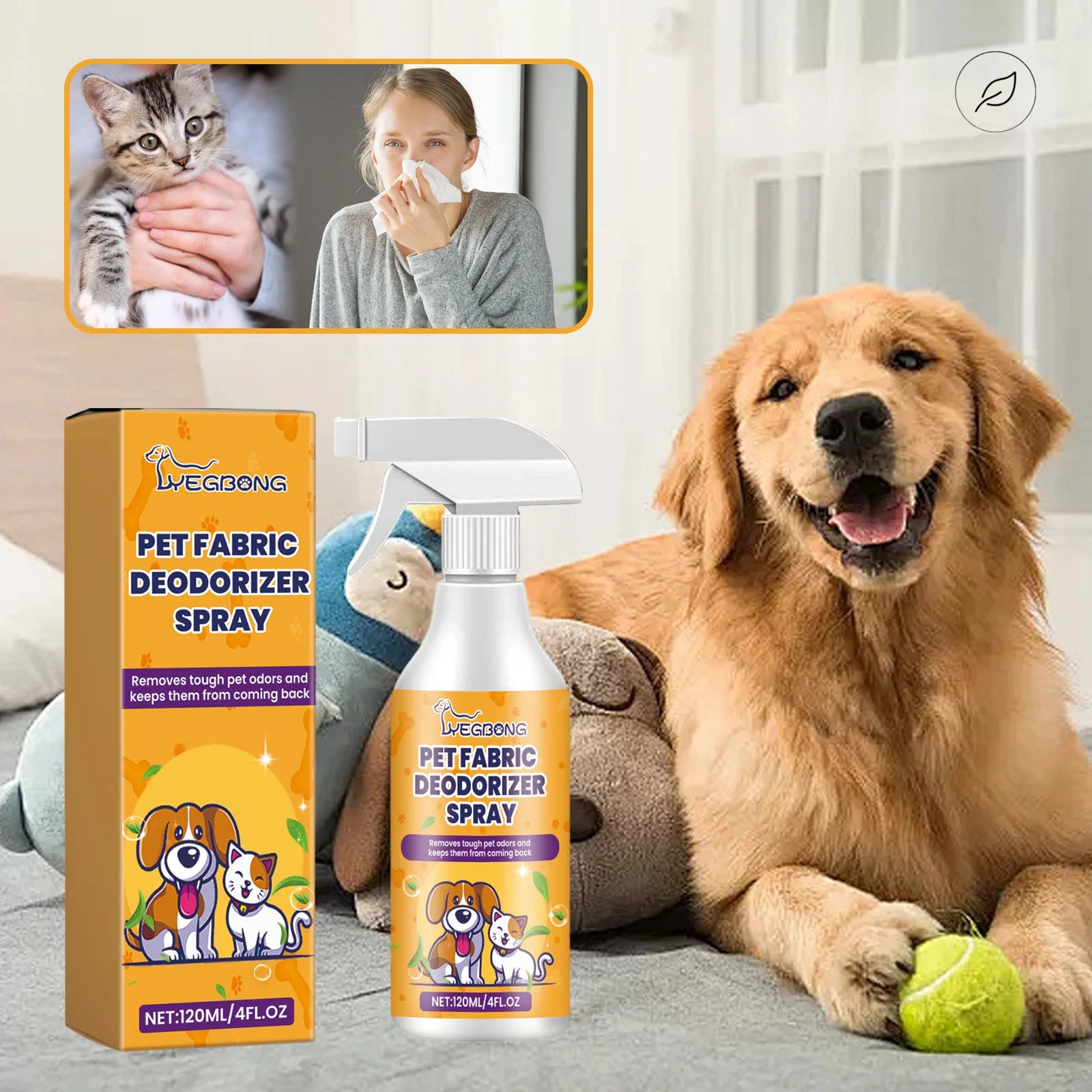 Spray déodorant naturel pour animaux de compagnie, 120ml, avec parfum frais, éliminateur d'odeur d'urine et dissolvant d'odeurs corporelles pour chien, neutralisant d'odeur sans danger pour les animaux de compagnie