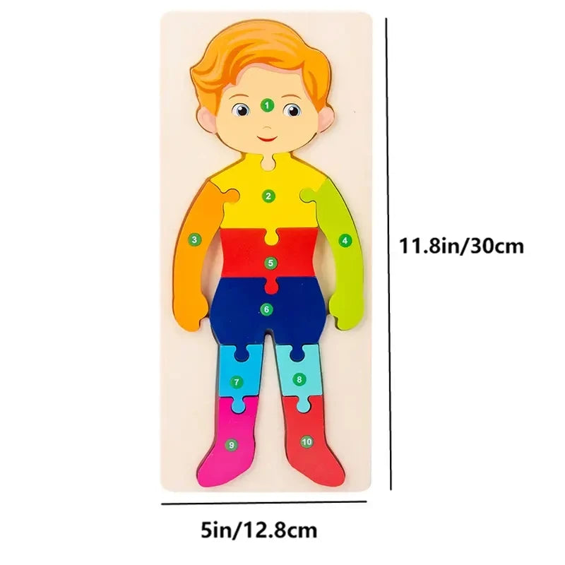 Puzzles en bois pour enfants, puzzle de chiffres, puzzles de dinosaures et animaux, trafic, jouets de puzzle de personnages pour garçon et fille, cadeau idéal, 1-6