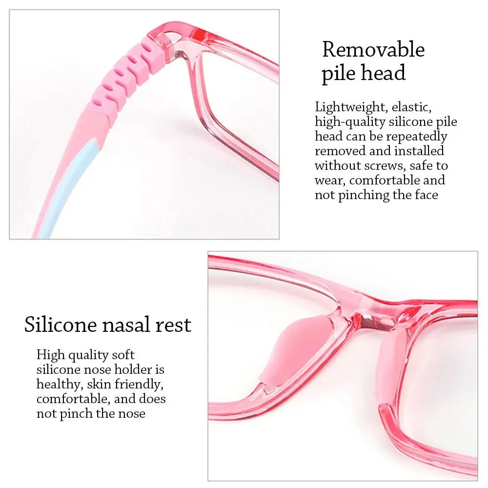 Children's blue light blocking glasses, silicone, for boys and girls, for computer use, ultra-lightweight, square, transparent