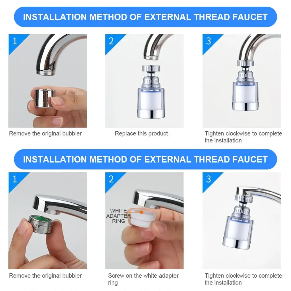 Filtres de robinet rotatifs à 360 degrés, support de barboteur anti-éclaboussures pour la cuisine domestique, salle de bains, purificateur de filtre de nettoyage d'eau