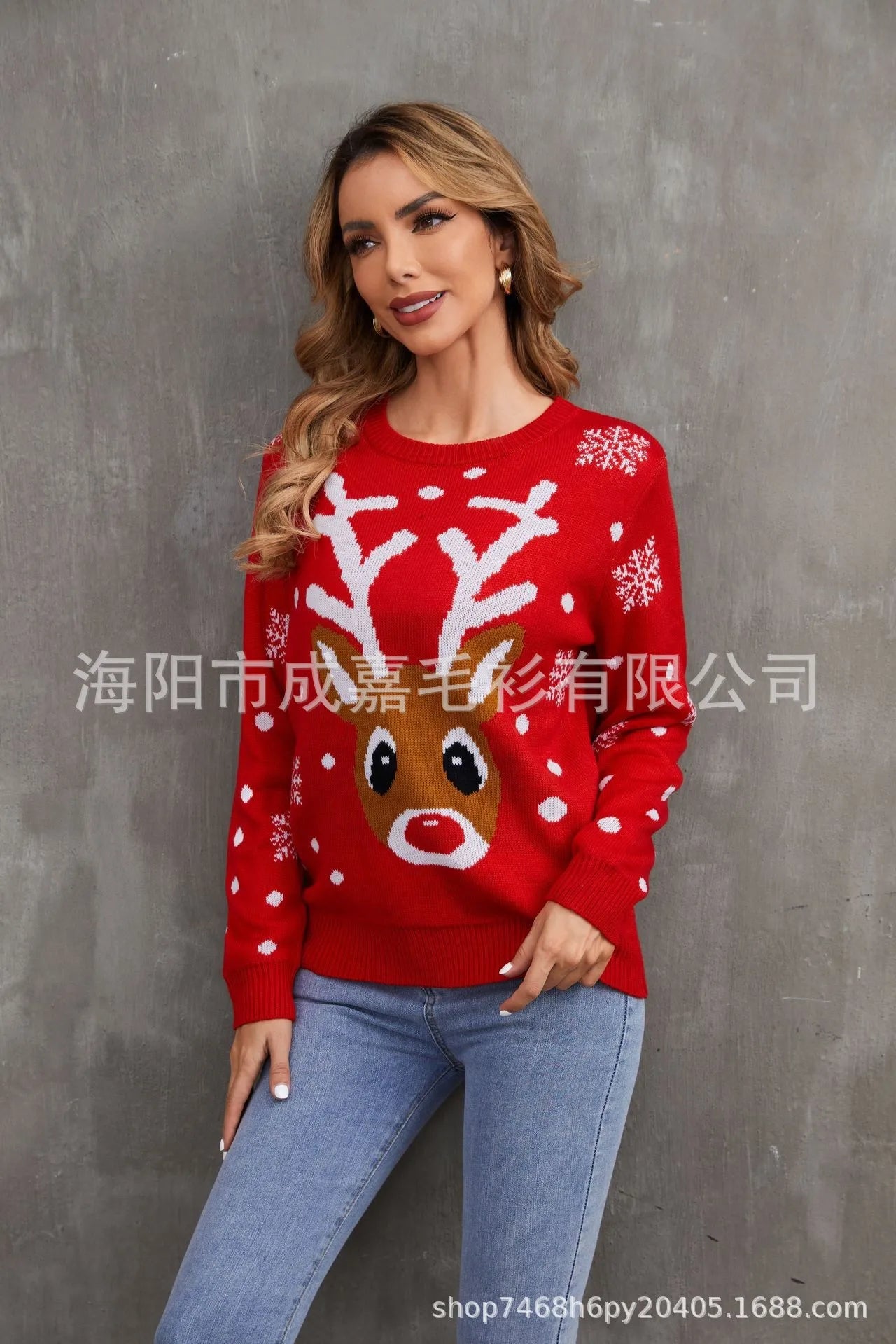Round neck knitted Christmas sweater, elegant, casual, loose fit, for parties, new fashion, autumn and winter