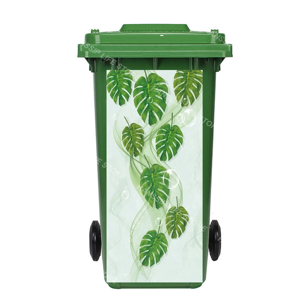 Autocollant imperméable en PVC pour poubelle d'extérieur, plantes tropicales, art mural, autocollants pour poubelle, pingouin et cuir chevelu