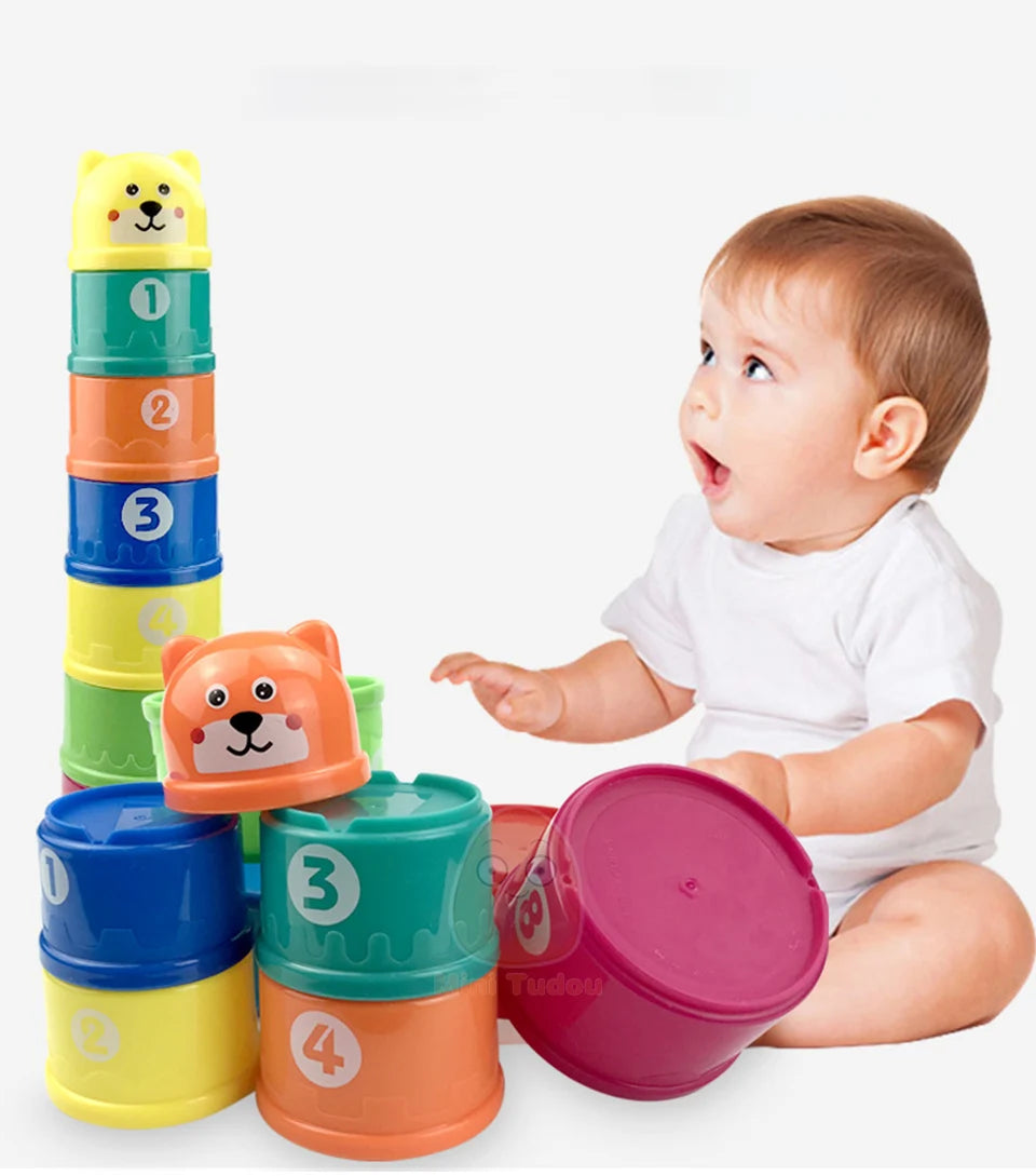 Jouets pour bébé, tasse empilable, dessin animé, apprentissage éducatif précoce, couleur, nidification, tri, bain-douche, jeu d'eau et de sable pour enfants