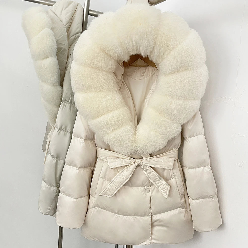 Down Jacket Women Large Fox Fur Hooded Thick Natural Silver Fur Warm Female Parkas Waterproof 2025 Winter 90% Duck Down Coat